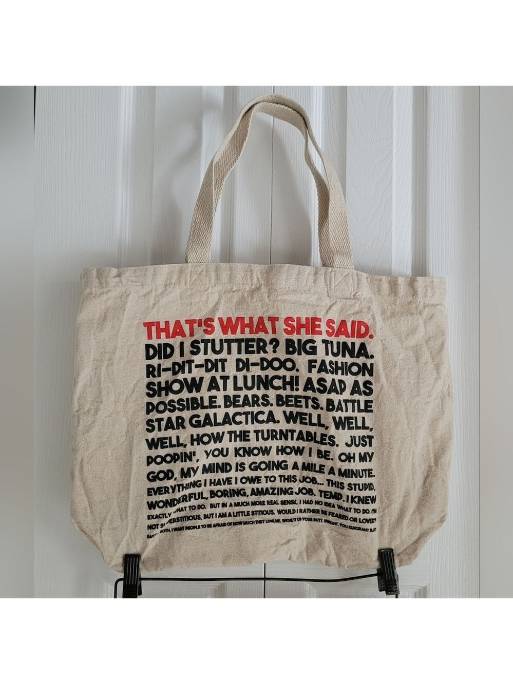 THE OFFICE GRAPHIC CHARACTER QUOTES TOTE BAG 100% COTTON REUSABLE NATURAL